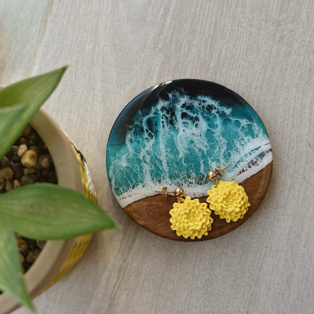Chic Yellow Floral Earrings with Gold Details